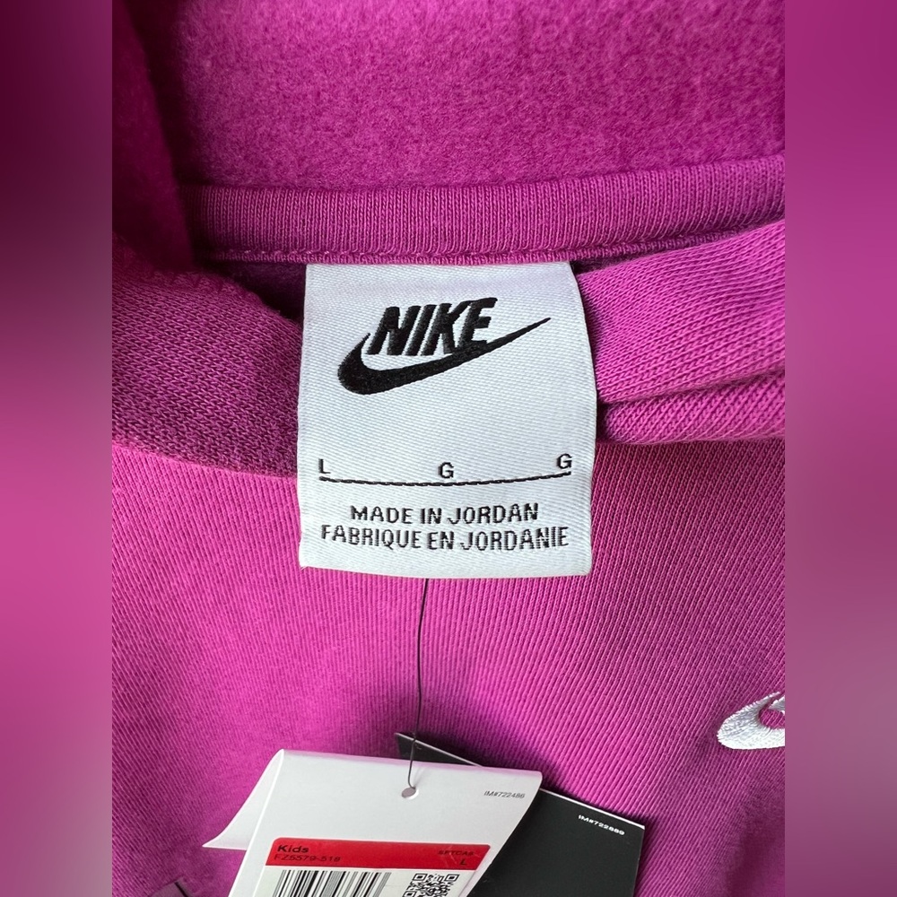 Nike - Kids  - Large - NWT - Fuchsia Hoodie - Oversized Fit - Picture 9 of 13